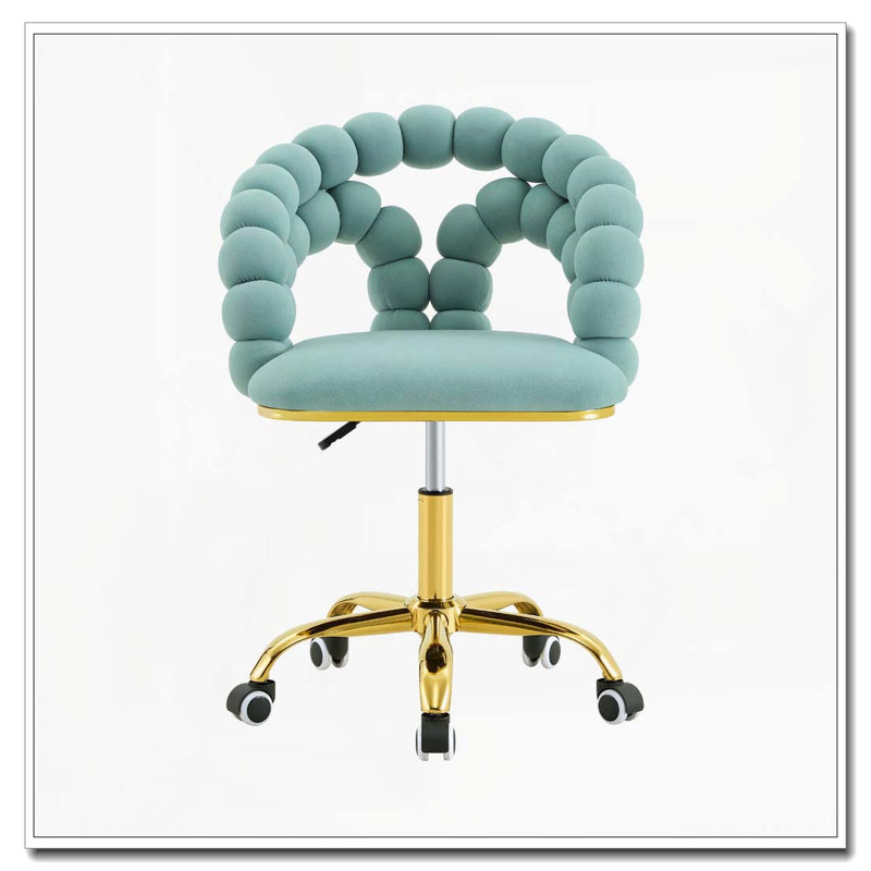 Chaise de bureau pivotante moderne en velours avec dossier à bulles, chaise de bureau roulante pour bureau, Sarcelle