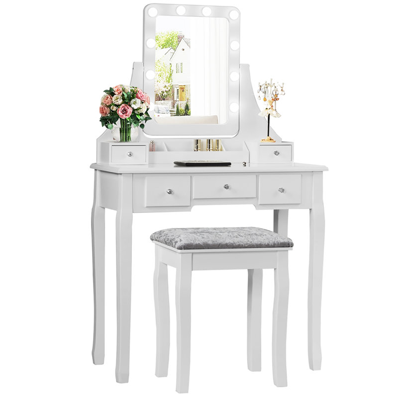 Dressing Table with Mirror, White