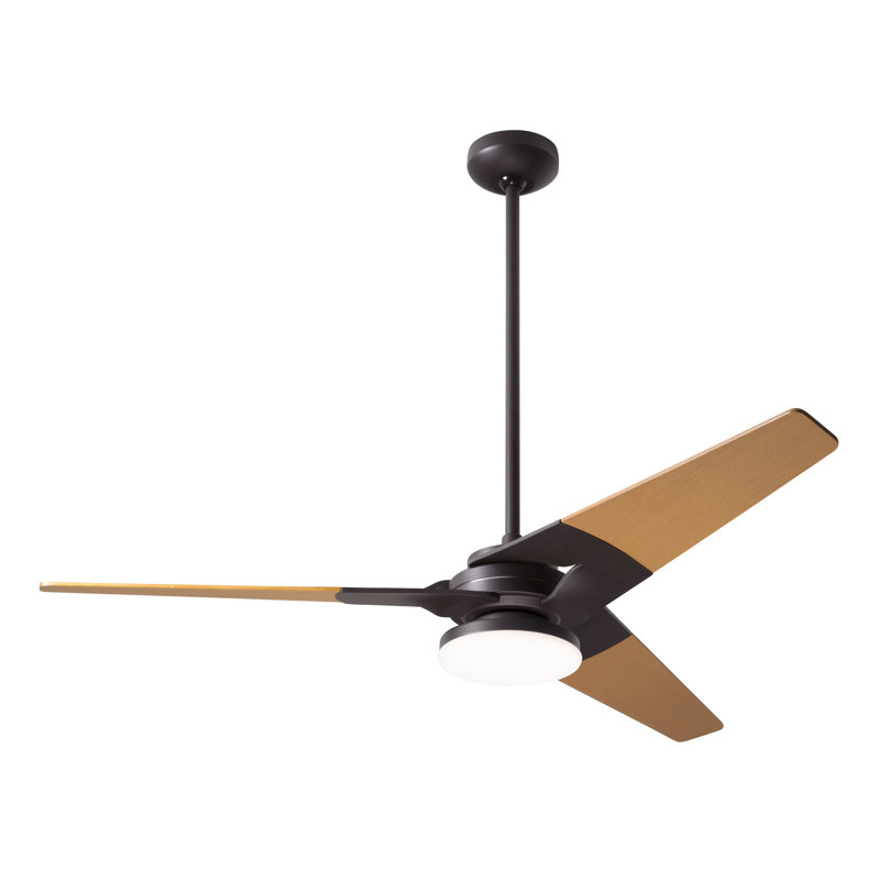 Torsion LED Downrod Ceiling Fan, Wall Control with Remote Handset (2-wire), Dark Bronze, Maple