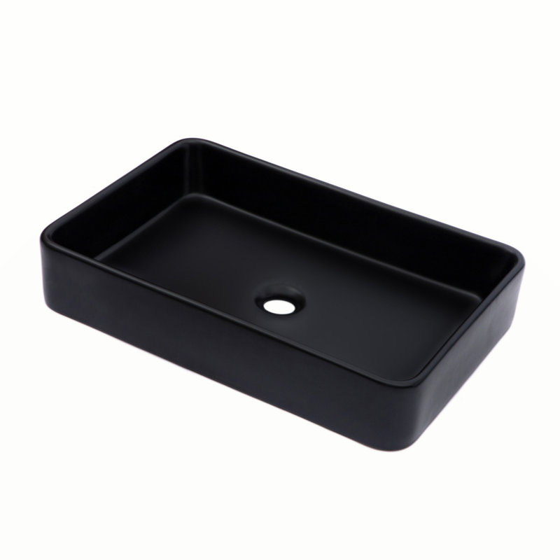 Lavabo de salle de bain vasque rectangulaire en céramique noire 24 po x 16 po