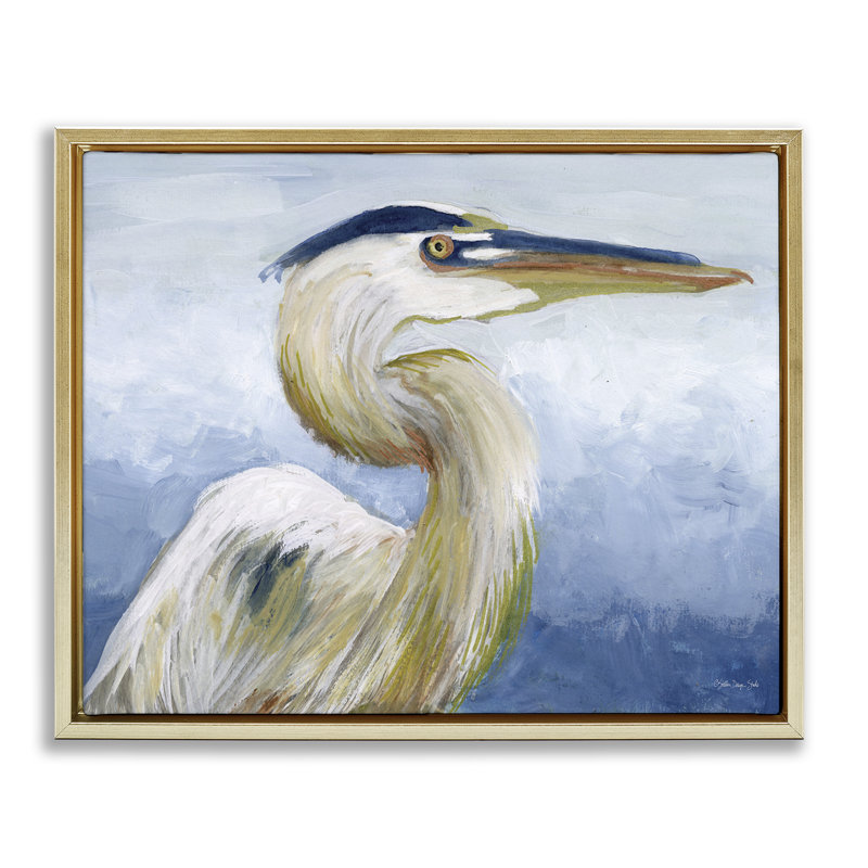 «Heron & Blue Gradient Brown» par Stellar Design Studio, Cadre flottant métallique doré, H 17 po x l 21 po
