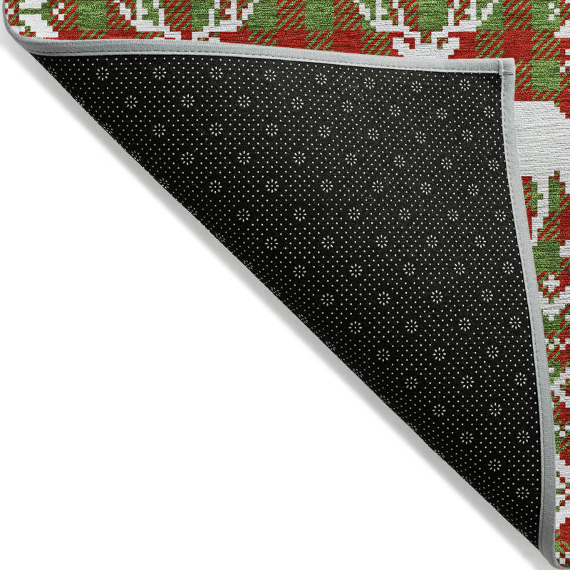 Machine Washable Indoor/Outdoor Christmas Reindeers Xhevrie Fern Rug, Rectangle 3' x 5'