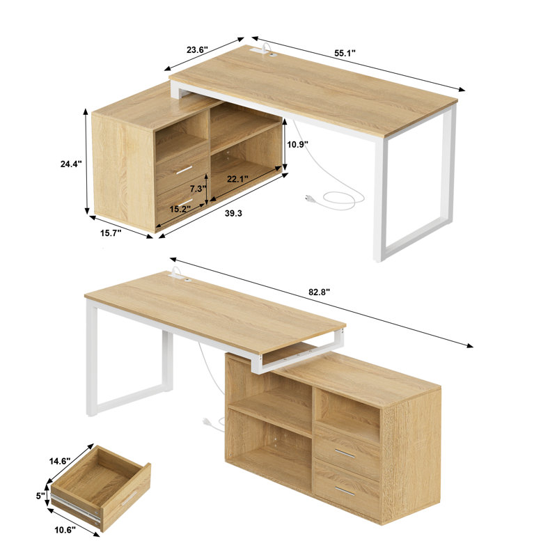 Reversible L-Shape Desk, Natural/White