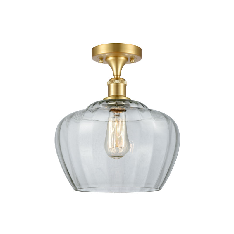 Plafonnier semi-encastré 1 lumière Renee, Transparent, Or satiné, Ampoule non incluse