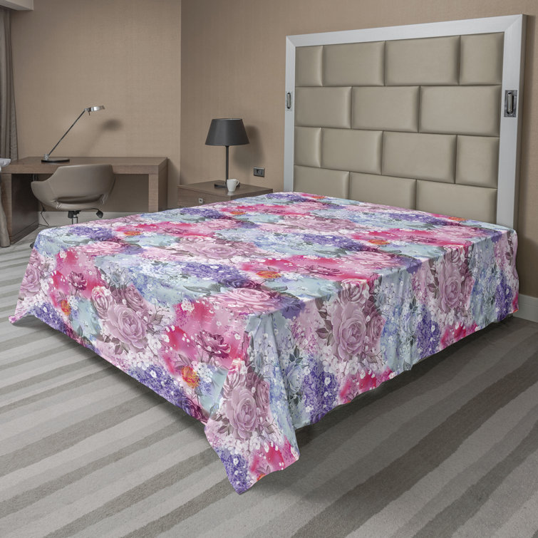 Ambesonne Floral Design Flat Sheet Dreamy Blooming Print California King Green Brown Mustard Tan