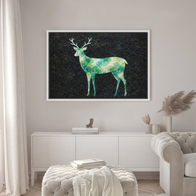 Green Watercolor Deer Silhouette Animal Wall Decor Framed Canvas Master Bedroom Wall Art Work Print