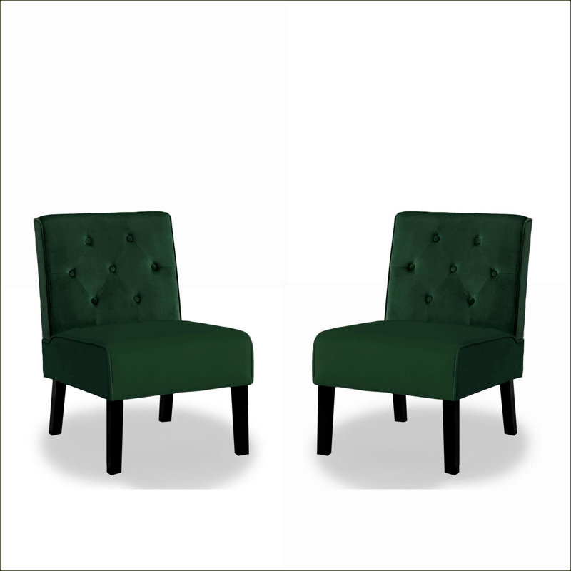 Chaises d'appoint capitonnées à boutons sans accoudoirs de 53 po Reese, Vert