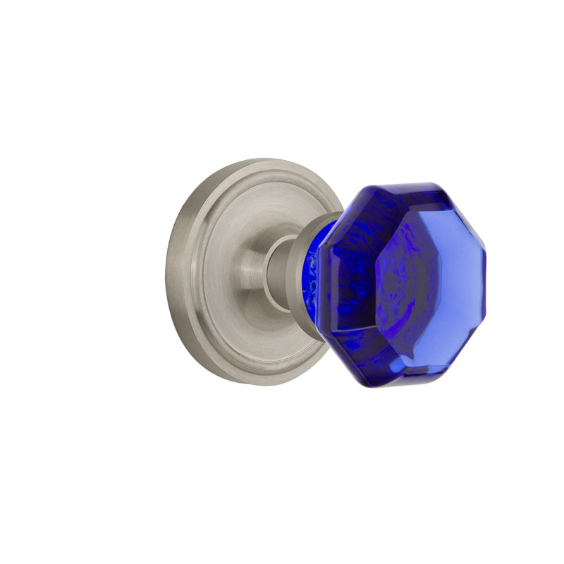 Classic Rosette with Waldorf Cobalt Door Knob, Satin Nickel