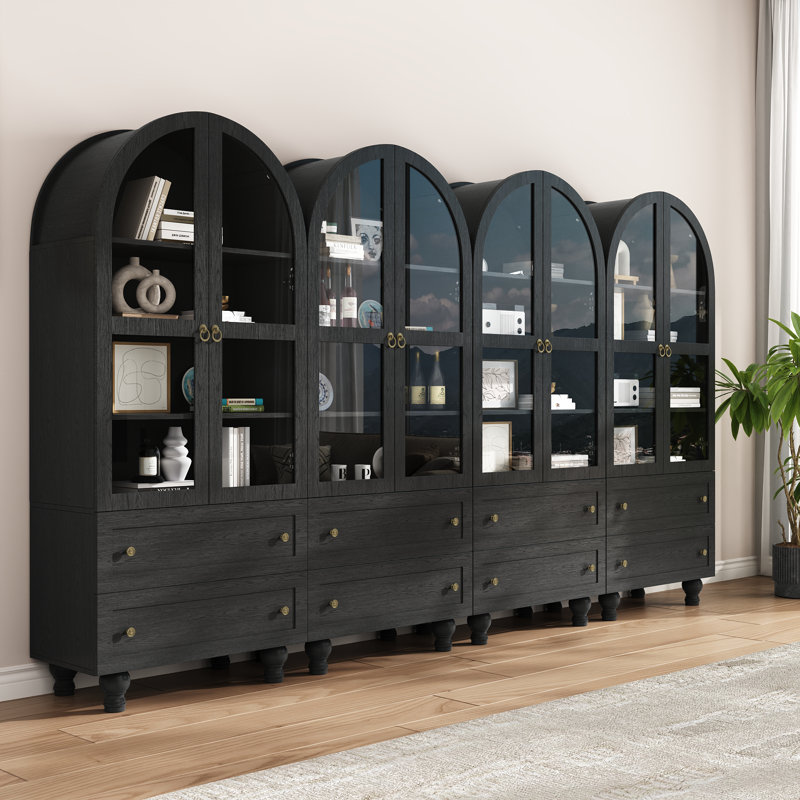 Garde-manger de 71 po de hauteur avec bibliothèques, armoire de rangement avec portes en verre, tiroir et comptoirs spacieux