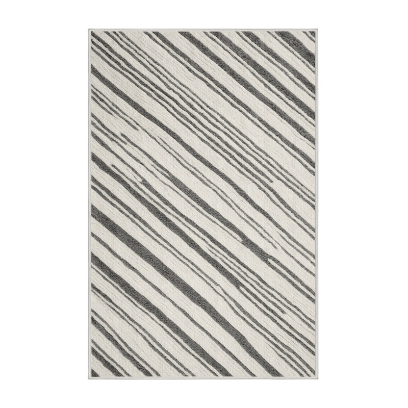  Tapis gris délavé à rayures lavables, Rectangle 6 pi x 9 pi