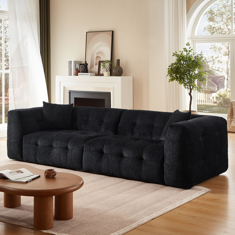 110.2" Cloud Comfort Chenille Sofa, Modern Marshmallow Couch with Square Arms, Plush Upholstered Sofa with Solid Wood Frame