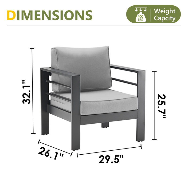 Bellewood 29.5" W Aluminum Patio Club Chairs, Gray Frame/Light Gray Cushion