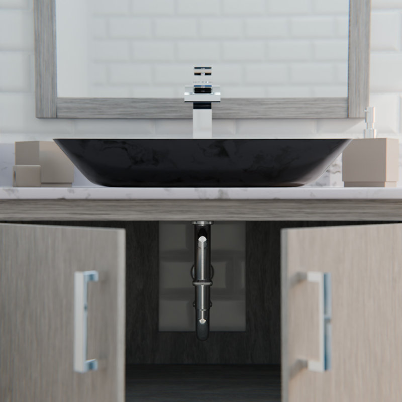 Meuble-lavabo de 30 po avec comptoir en quartz moka et lavabo, quincaillerie en nickel brossé, Nickel brossé