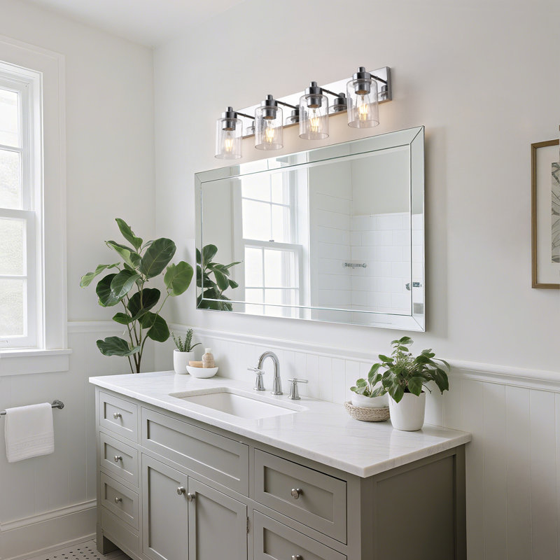 Stover Seeded Glass/Iron Modern Contemporary LED Vanity Light, 4 Lights, Chrome