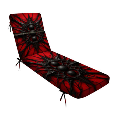 Peenoke 72.5"L×21"W×3"D (Seat) Indoor Outdoor 3" Thick Chaise Lounge Cushion Dark Abstract Spiderweb Black Spheres Design Bold Red, Water-Resistant Replacement Patio Furniture Seat Cushion