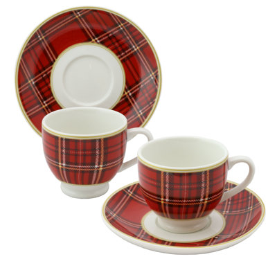 Holiday Tartan Demi/espresso Cup & Saucer Set, Set of 2 Gift Boxed