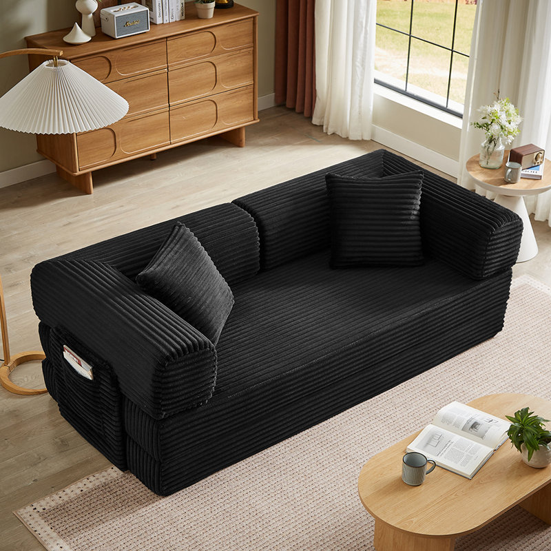 Boneless 81" Convertible Sleeper Sofa Bed with 2 Pillows，2 in 1 Pull Out Cloud Sofa Bed,Corduroy Folding Mattress Couch for Living Room Bedroom