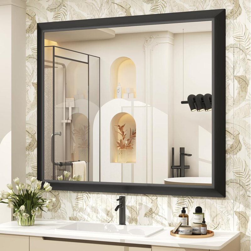 Miroir de salle de bain en verre trempé épais de haute qualité, 40 po x 38 po, Noir