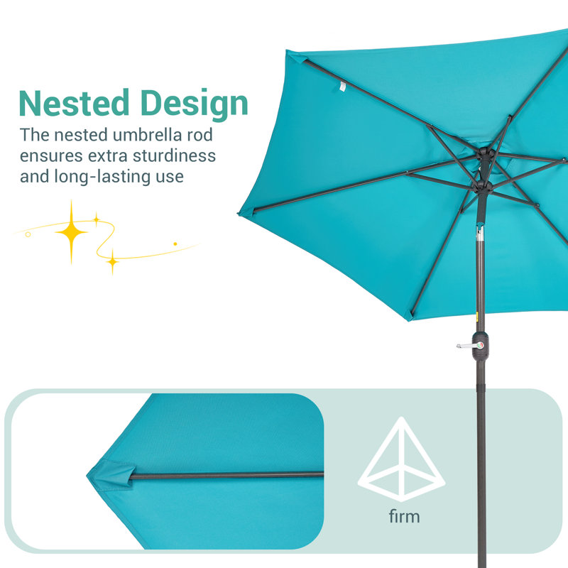 Parasol de table d'extérieur résistant aux intempéries 7,5 pi pour terrasse, terrasse et cour, Bleu lac