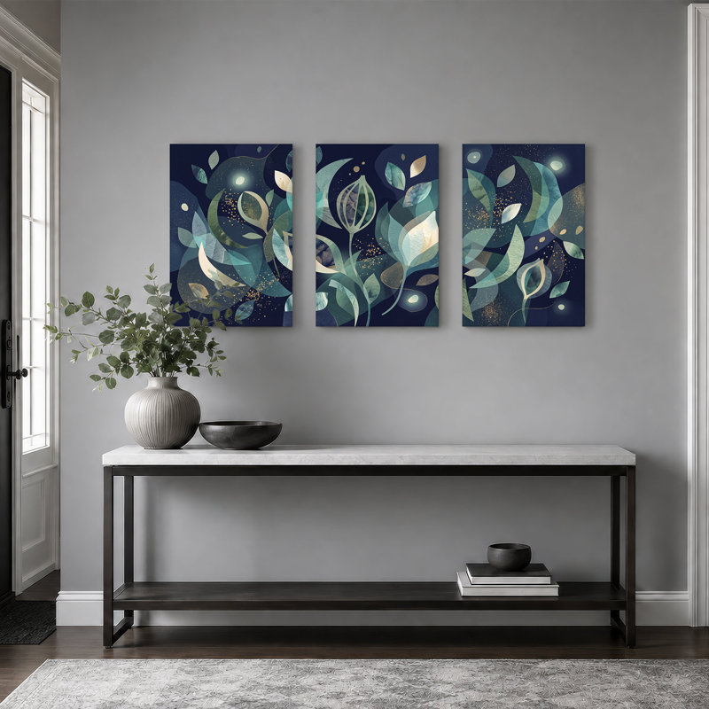 Ensemble de 3 toiles bleu sarcelle et or, H 24 po x l 16 po x 3 pièces