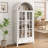 Kalaen 71" Arched Display Wood Cabinet with Tempered Glass and Adjustable Shelves（Vintage white)-1126202272