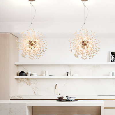Lustre perlé en bois pissenlit moderne 8 lumières Chrishaud