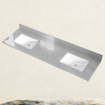66'' W X 22'' D Engineered Stone Gray Vanity Top Double Sinks Bathroom Countertop Rectangular Undermount Ceramic Sink with 4 In. H Backsplash & Three Pre-drilled Faucet Holes