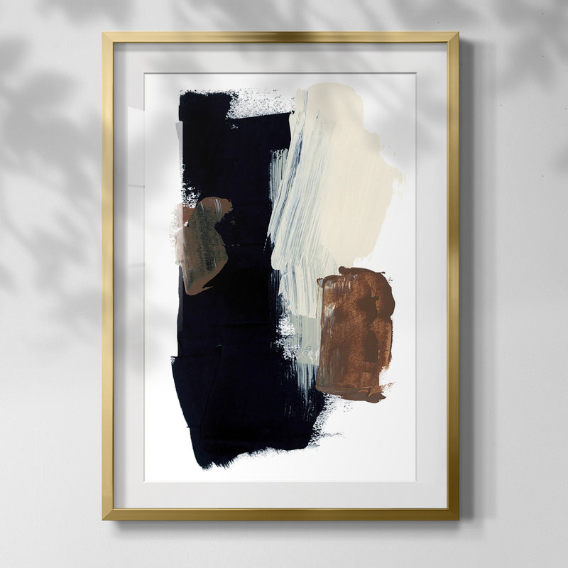 Imprimé encadré Terrene II, Blanc, Papier avec cadre doré