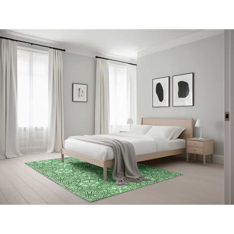 Tapis floral en laine vert, Rectangle 5 pi x 7 pi