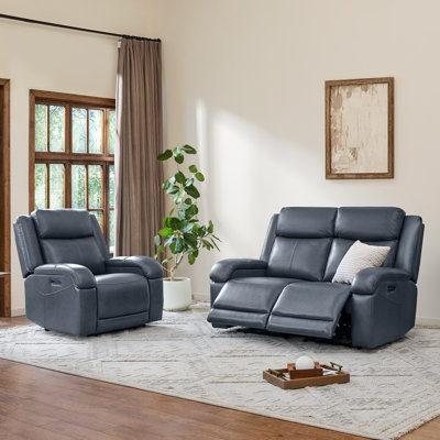 Mejas 2-Piece Genuine Leather Power Reclining Living Room Set