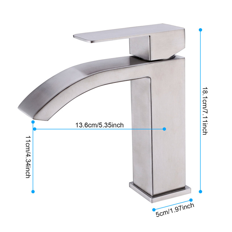 Brushed Nickel Waterfall Bathroom Faucet - Single Handle For Smooth Water Flow And Temperature Reliable Quality Construction Material Vanity Sink With Large Rectangular Spout Fascinating View Strong
