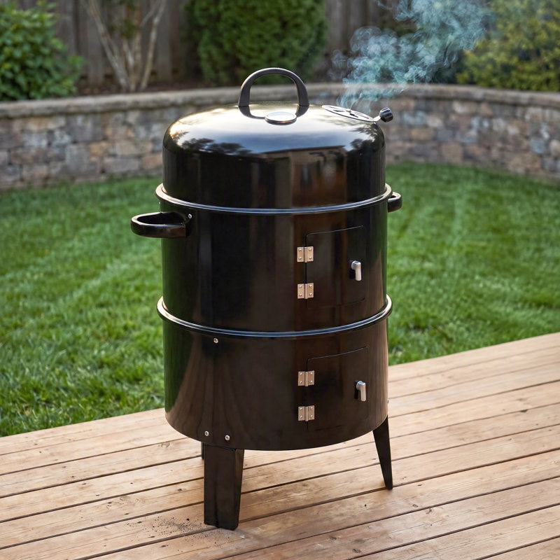 Fumoir d'extérieur au charbon 15,7 po avec barbecue vertical à 2 niveaux