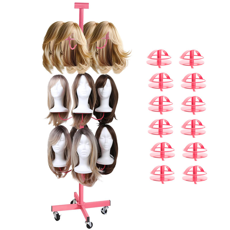 Wig Holder For Multiple Wigs For 12-Mannequin Head, Wig Styling Stand Display Holder Organizer Metal Wig Rack On Wheels Tree Shelving - Patent Protected