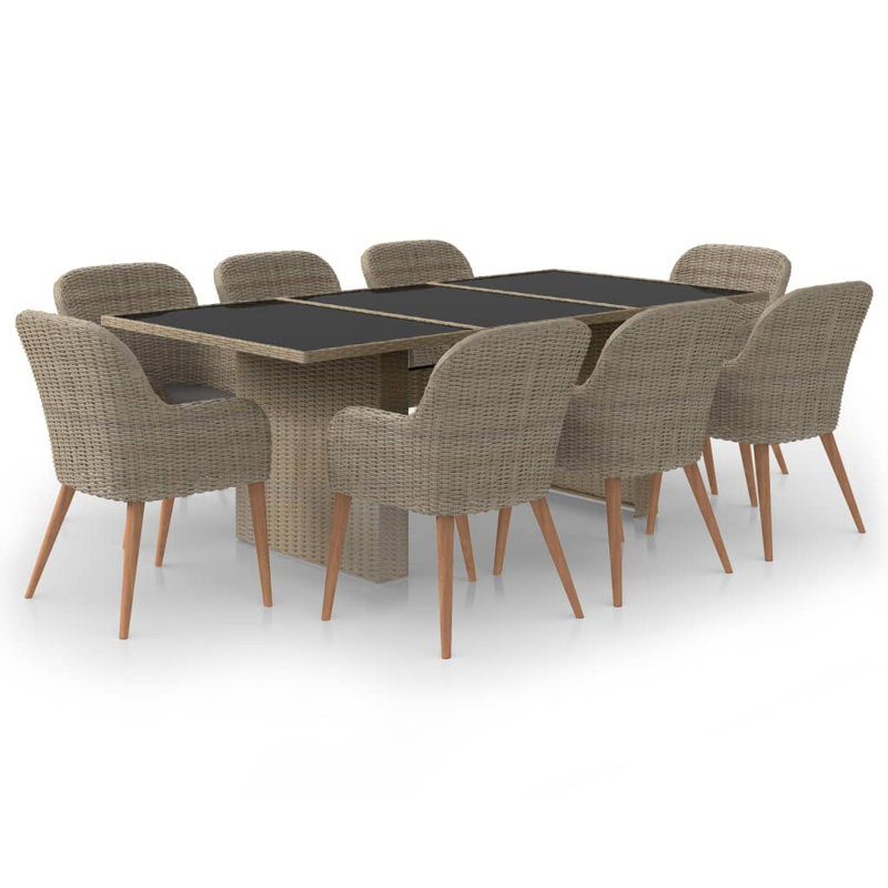 Ensemble repas pour 8 personnes avec coussins Dinncus, Brun, Noir