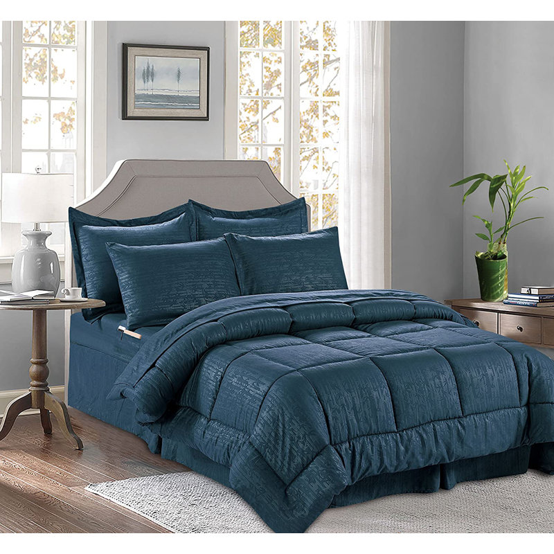 Ensemble d'édredon réversible en microfibre 8 pièces, Simple, Bleu marine