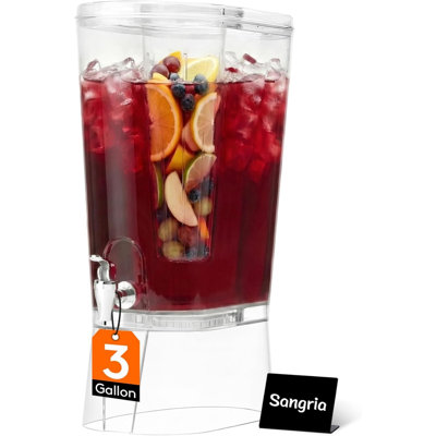 3 Gallon Drink Dispenser For Parties, Large Plastic Beverage Container For Juice/Tea/Soda With Stand & Ice Core, Clear Lemonade Dispenser With Spigot, BPA Free Water Pitcher For Hosting