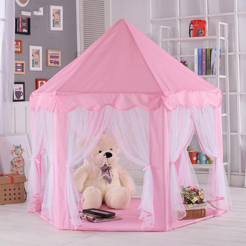 Tente de jeu en polyester intérieure/extérieure 4,5' x 4,4' avec sac de transport castle, Rose