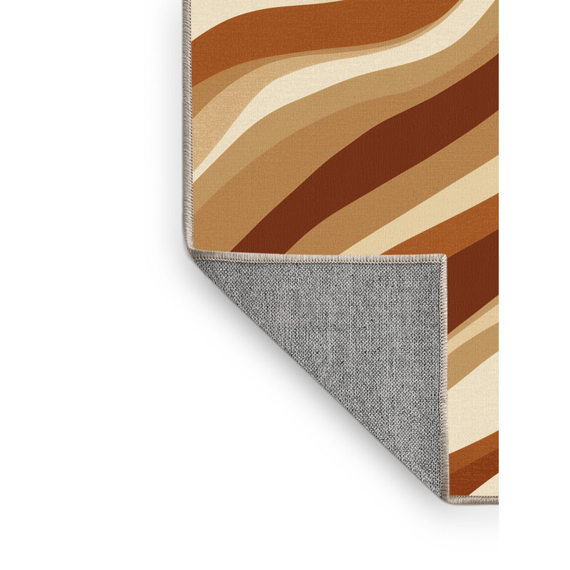 Tapis à rayures moderne brun et beige lavable à la machine, 8 x 12