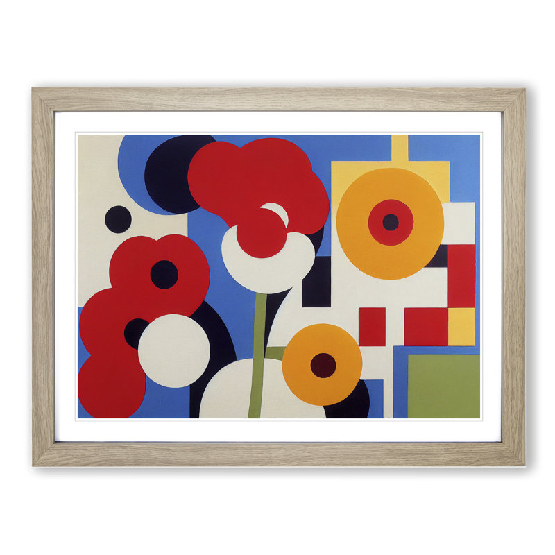 Entrancing Abstract Flowers - Single Picture Frame Print, 46cm H x 64cm W x 2cm D, Oak