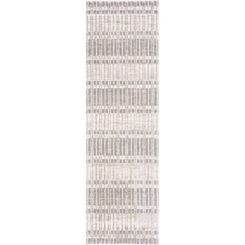 Tapis d'intérieur contemporain beige beige, Tapis de couloir 2 pi 3 po x 7 pi 3 po
