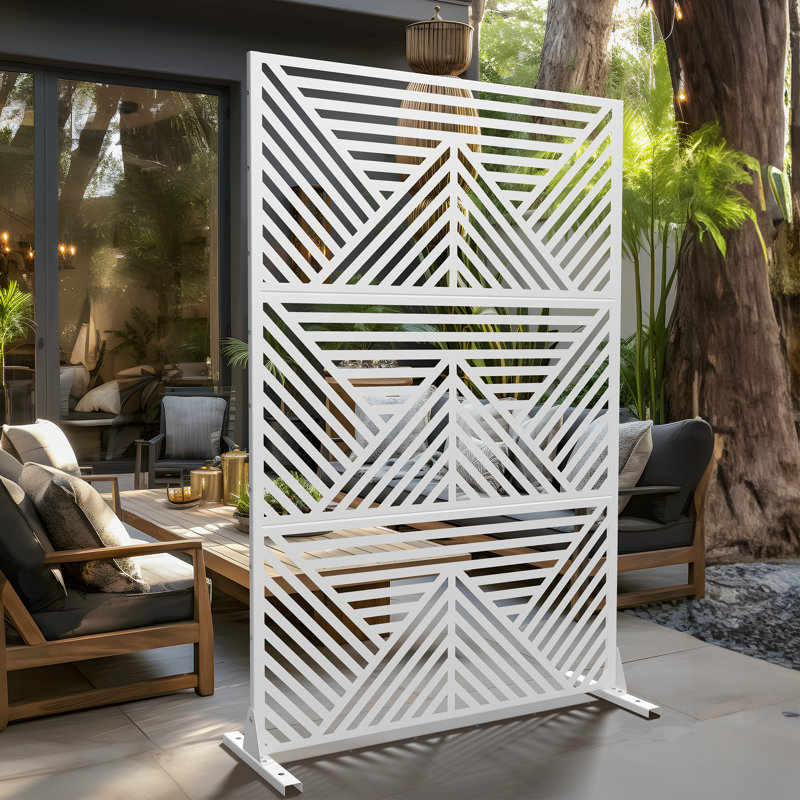 Motif de panneau d'intimité en métal 6 pi x 4 pi, Blanc