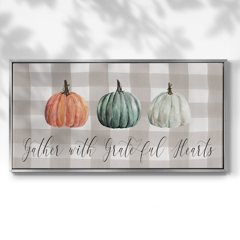 «Gather With Grateful Hearts», toile tendue avec châssis encadré, prête à être accrochée, H 25 po x l 49 po, Argent argent