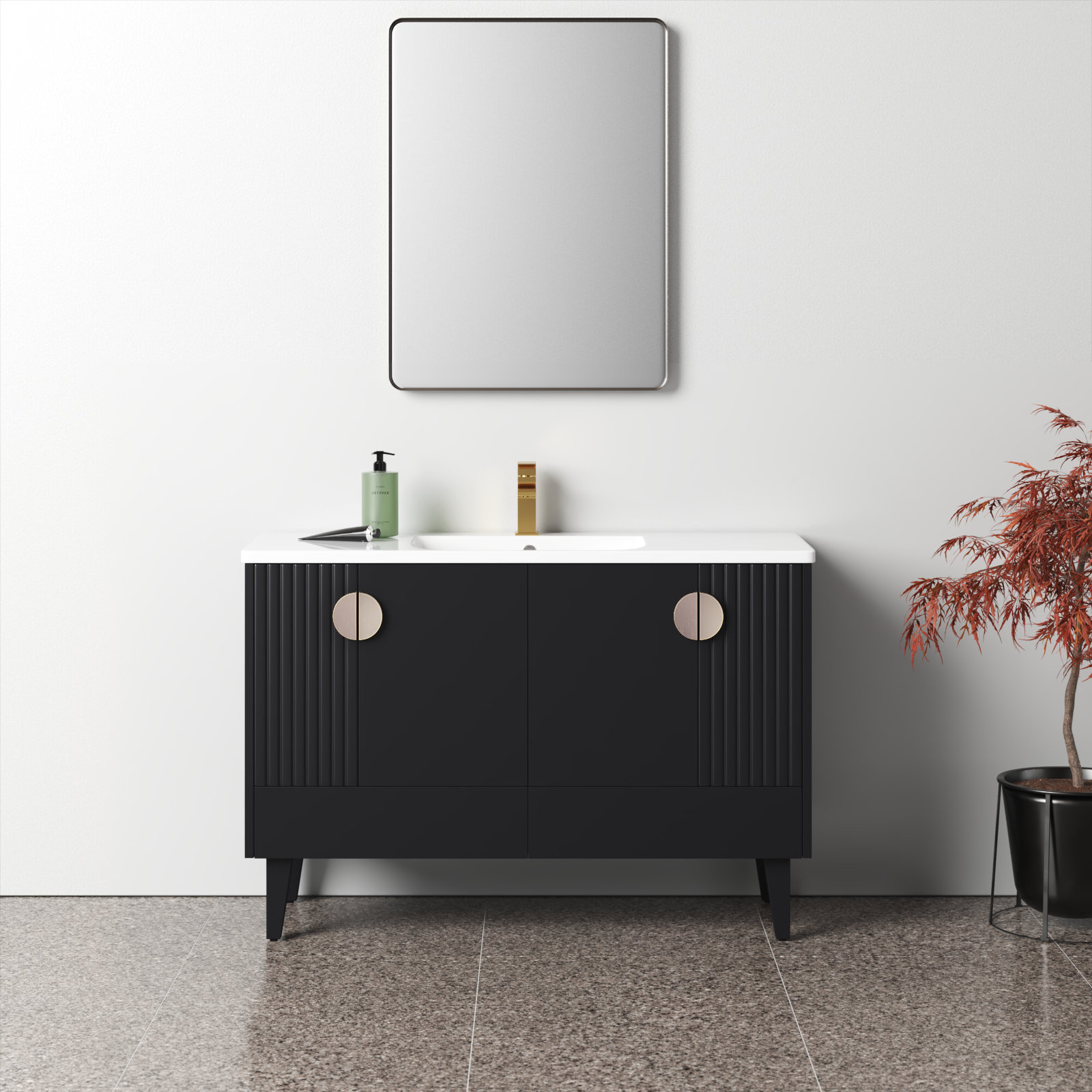 Saimah 48'' Single Bathroom Vanity, Black, Satin Nickel
