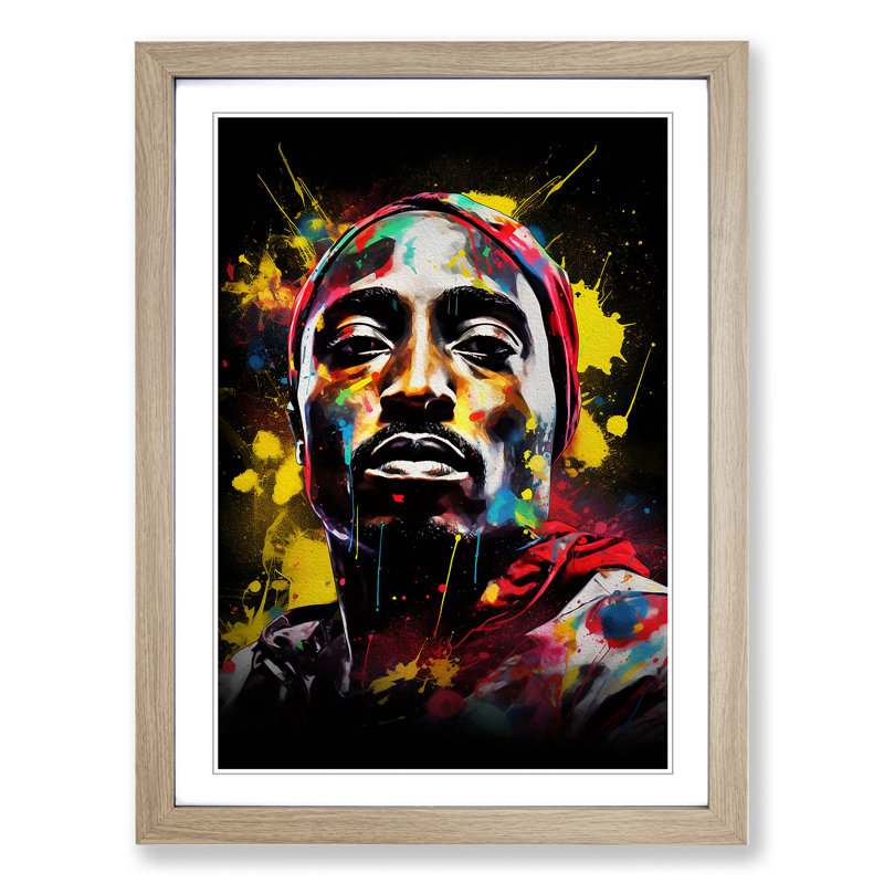 XYZ-FRM-V1223-6286 Tupac Shakur Dadaism - Single Picture Frame Print on Wood, Oak Framed, 64cm H x 46cm W