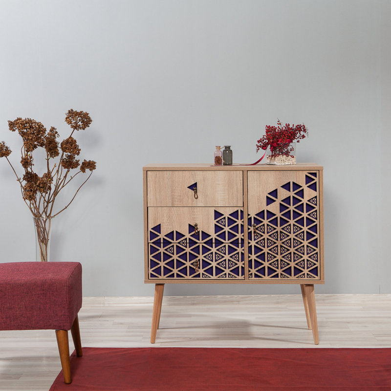 Commode combinée 3 tiroirs Borup, Mauve foncé / beige