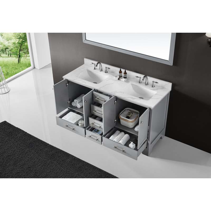 Meuble-lavabo 60 po Clen, Blanc / veine grise, Gris