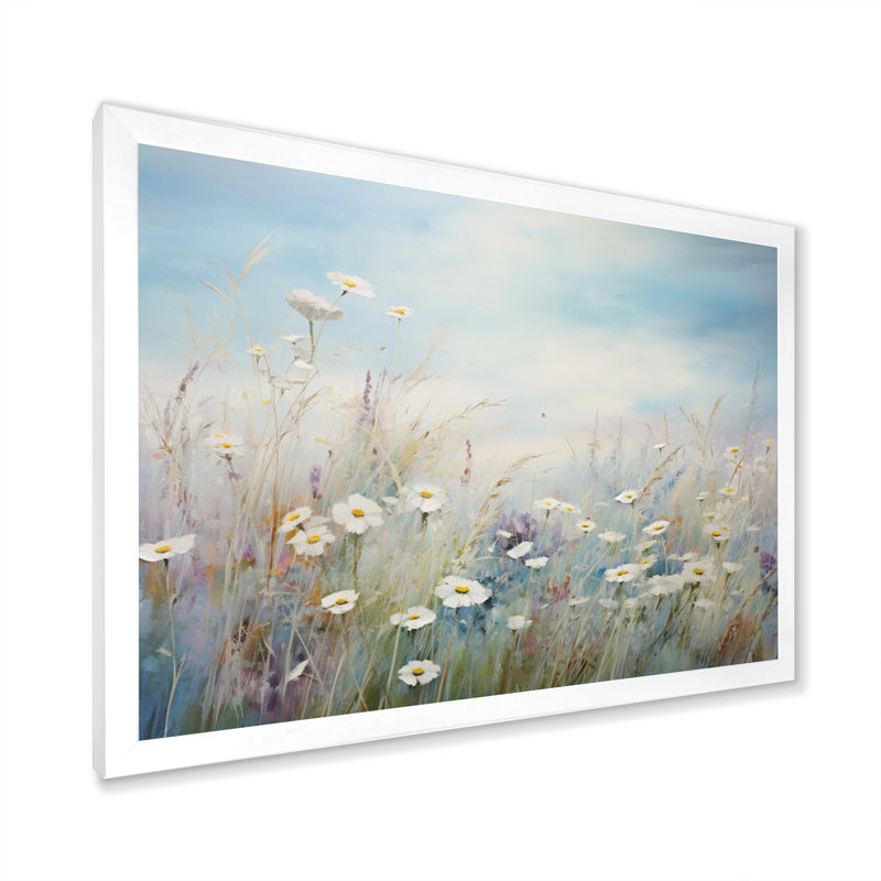 «White Wildflowers Whispering Breeze I», reproduction sur toile, H 34 po x l 44 po x P 1,5 po, Cadre simple blanc
