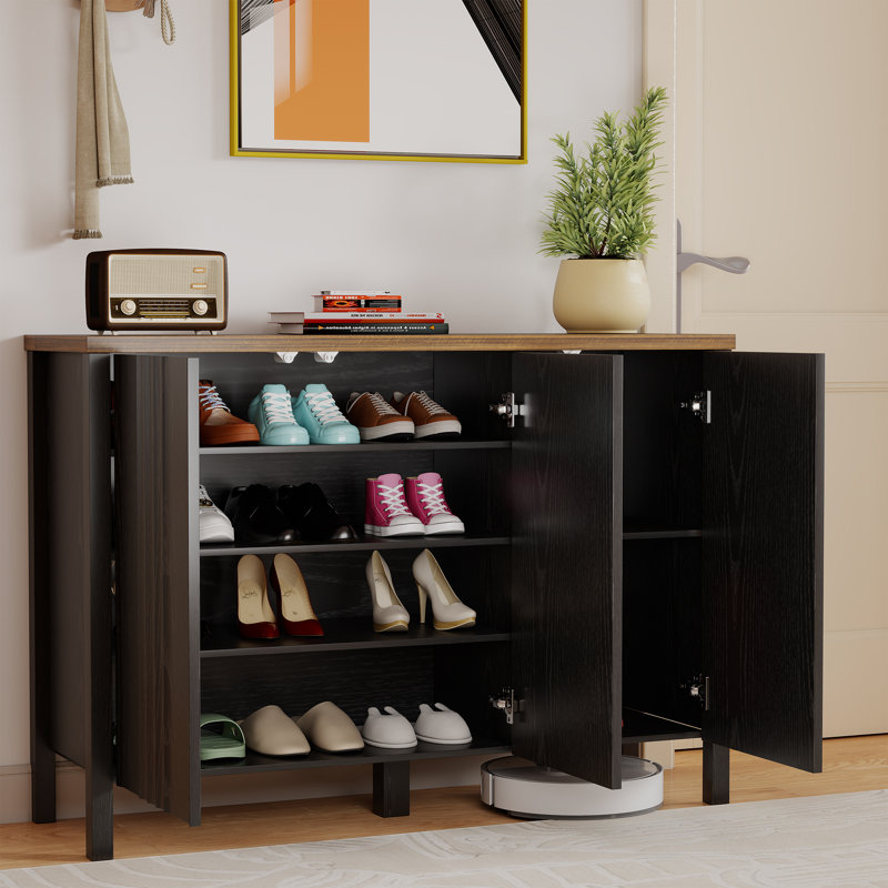 Armoire de rangement pour chaussures moderne autoportante avec tablettes réglables et grande capacité, Noir