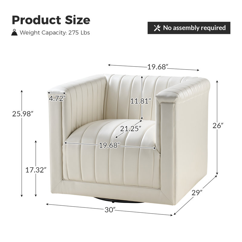 Fauteuil demi-tonneau pivotant en cuir Cadance, Similicuir ivoire