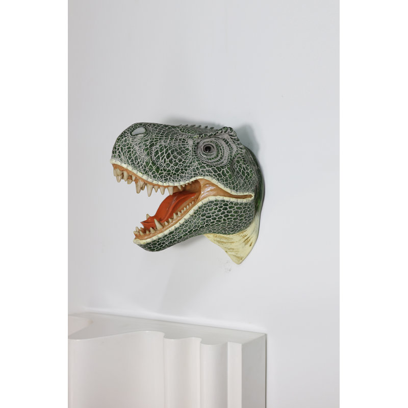 Ornement mural sculpture tête de dinosaure, Vert; rouge